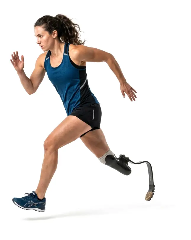mujer amputada tibial corriendo